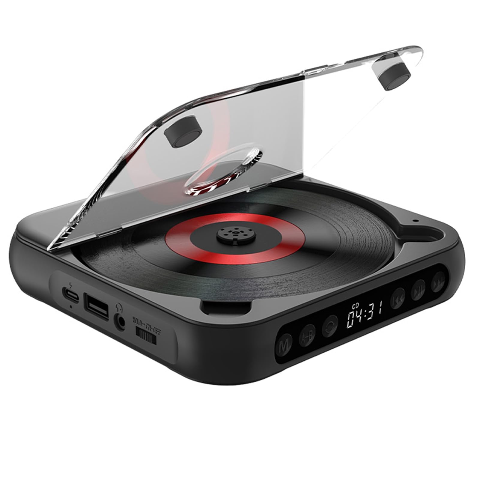 Kavolet Lecteur CD Portable BT - Lecteur CD avec Couvercle Anti-poussière - Casque Inclus - 6 Modes - Minuterie de répétition AB - Télécommande - Fonction de Lecture Externe