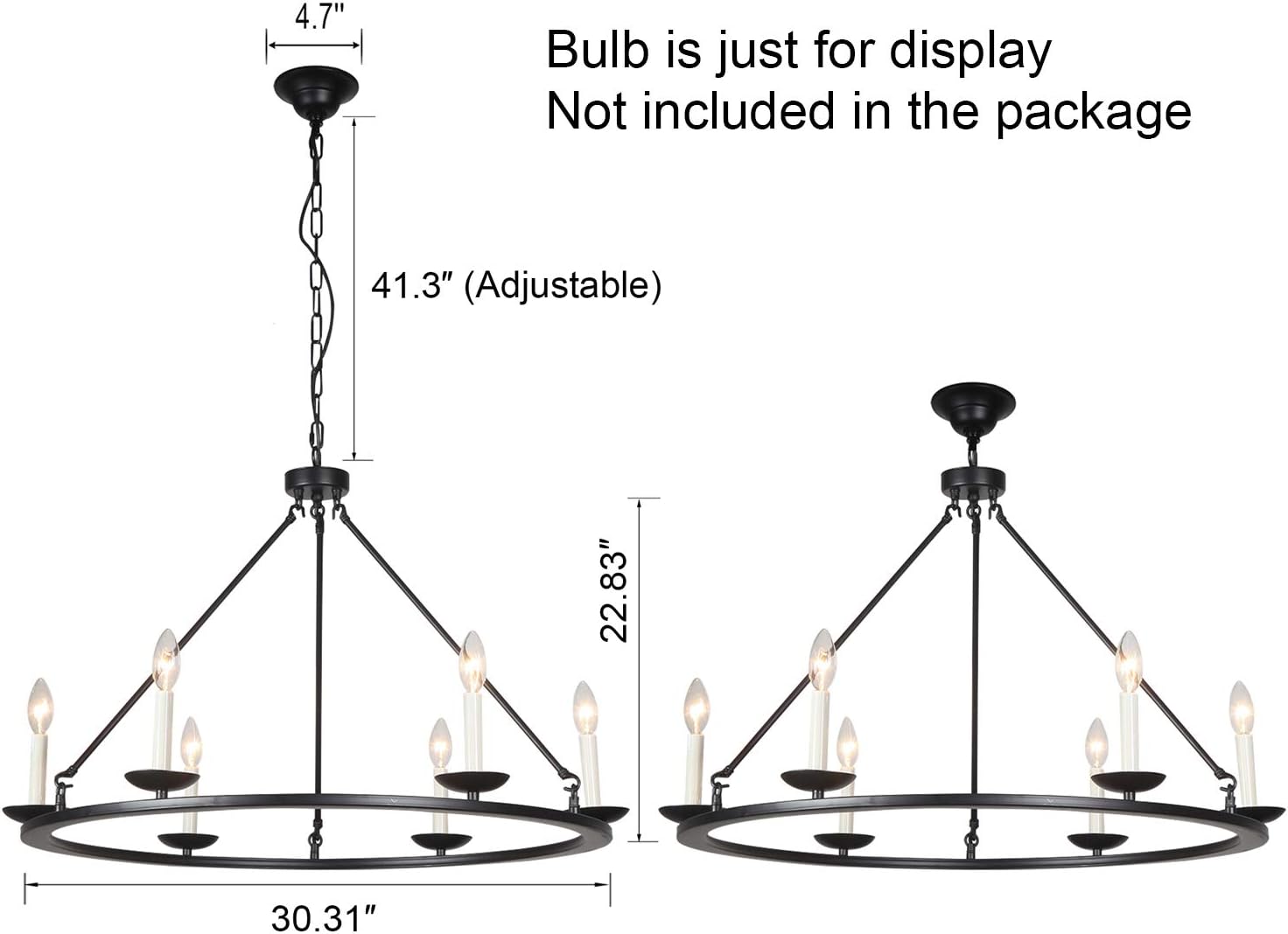 Cheapest 🛒 Kitchen Island Pendant Light, A1A9 Retro Round Candle LED Chandelier Lighting Wagon Wheel Ceiling Lights for Farmhouse, Dining Room, Table Light, in Entryway, Hallway, Foyer, D30 X H23 Chain 41.3''