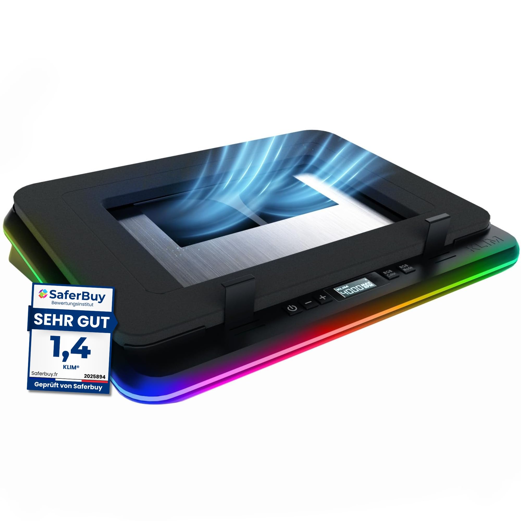 Turbofrost - Gaming Laptop Cooling Pad - 4 Powerful Turbo Fans - 4 x 4000 RPM, Laptop Cooler 2 Power Modes USB-C/DC, Dynamic RGB, 4-Ports USB, Sealed Foam for Fast Cooling for Laptops up to 17in