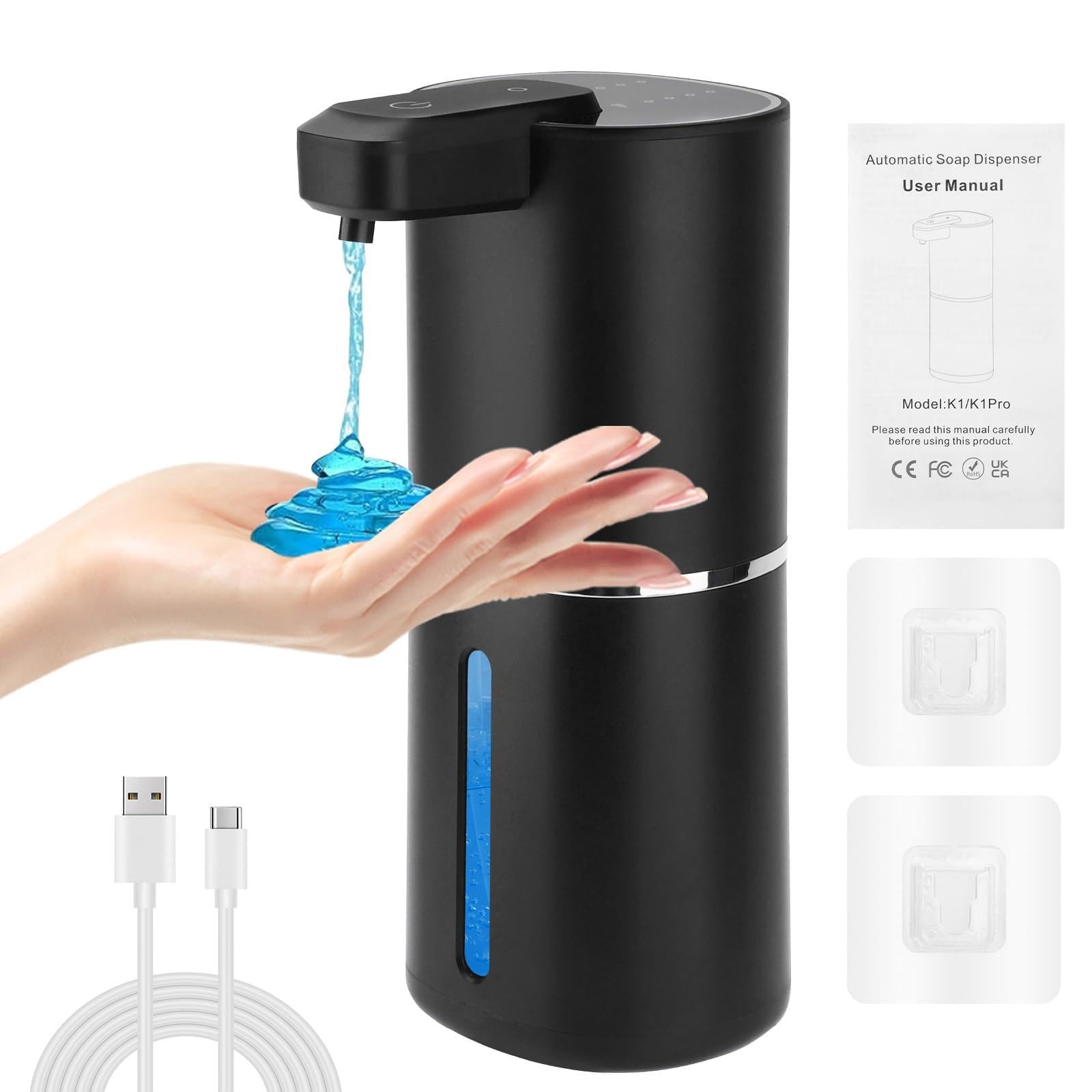 USHOP Distributore Automatico di Sapone a Parete,Distributore di Sapone Elettrico da 380 ml,Ricaricabile Tramite USB,Impermeabile IPX5,Distributore Automatico di Sapone a Parete per Bagno,WC,Cucina