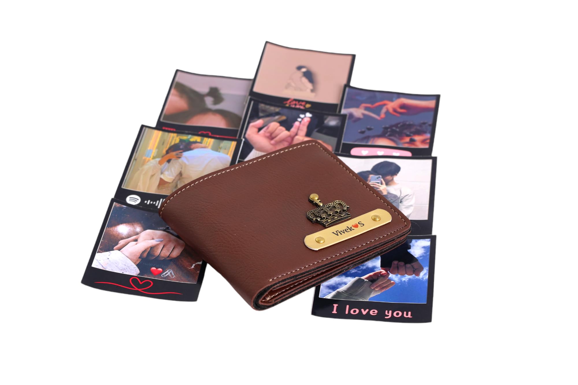 the bae gift Thebaegift Men's Personalized Wallet with 9 mini Photos I Customized Slim Stylish Leather Purse with Name I Unique Birthday Anniversary Gift for Men Boy Love Husband Employees Clients (Brown)-picture-18