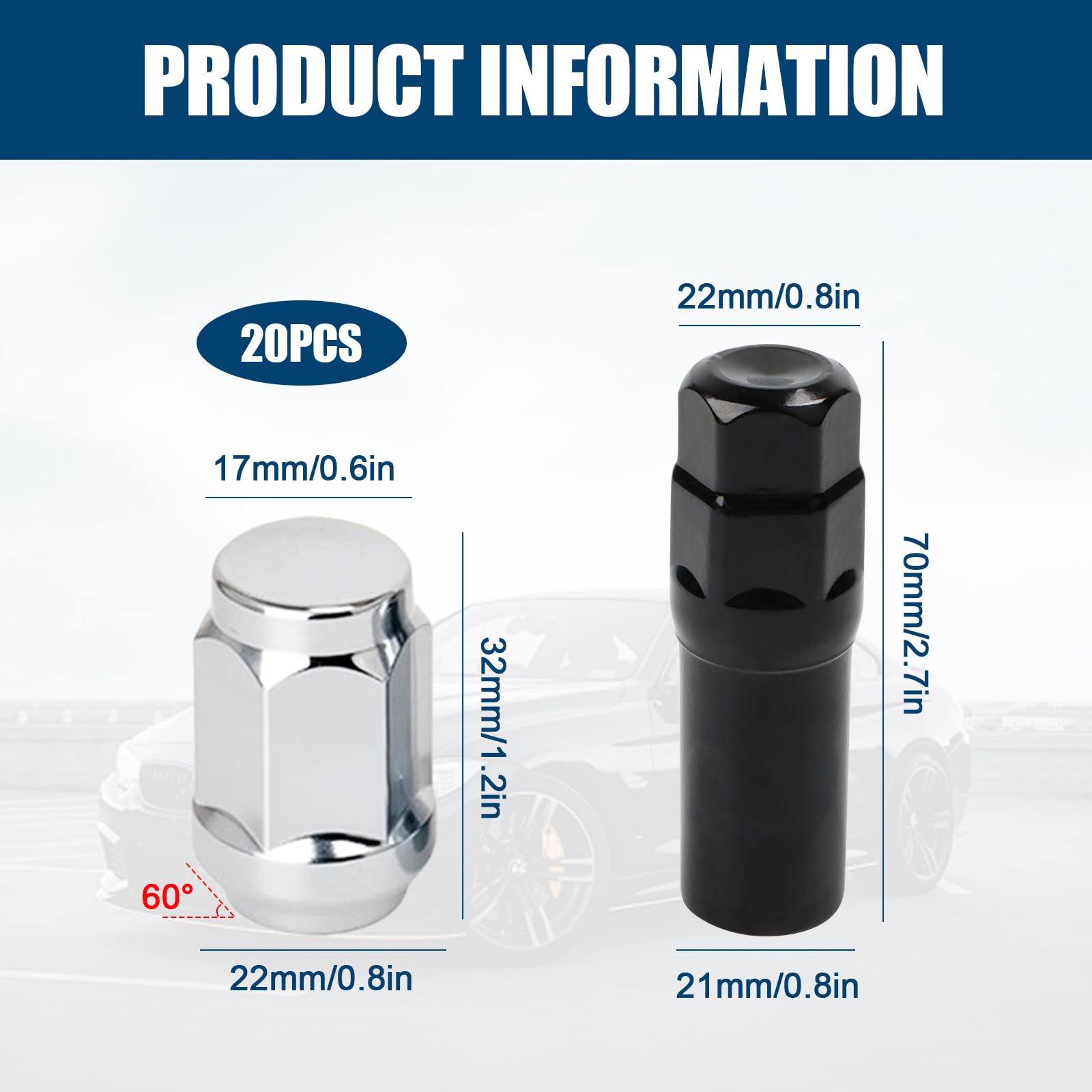 EFUTURETIME 20 Tuercas De Rueda M12x1.5 - Cuello Cónico Cerrado 60° - Cromadas Y Antióxido Para Ford, Toyota, Hyundai, Kia, Mazda, Honda Y Más
