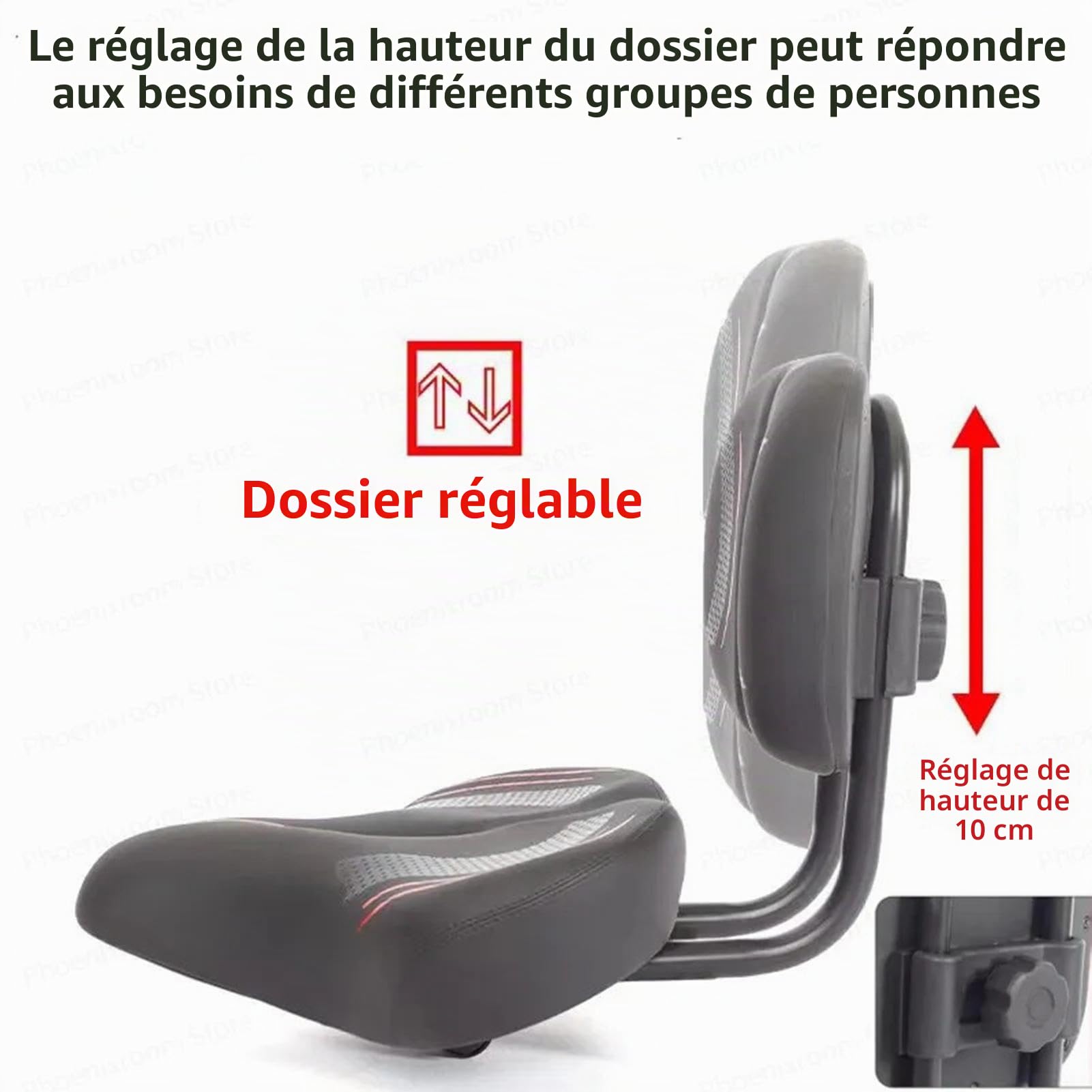 Selle de vélo avec dossier | Siège de vélo surdimensionné et large | Siège de selle tricycle confortable | Confortable et souple en mousse à mémoire de forme ergonomique | Selle de vélo respirante