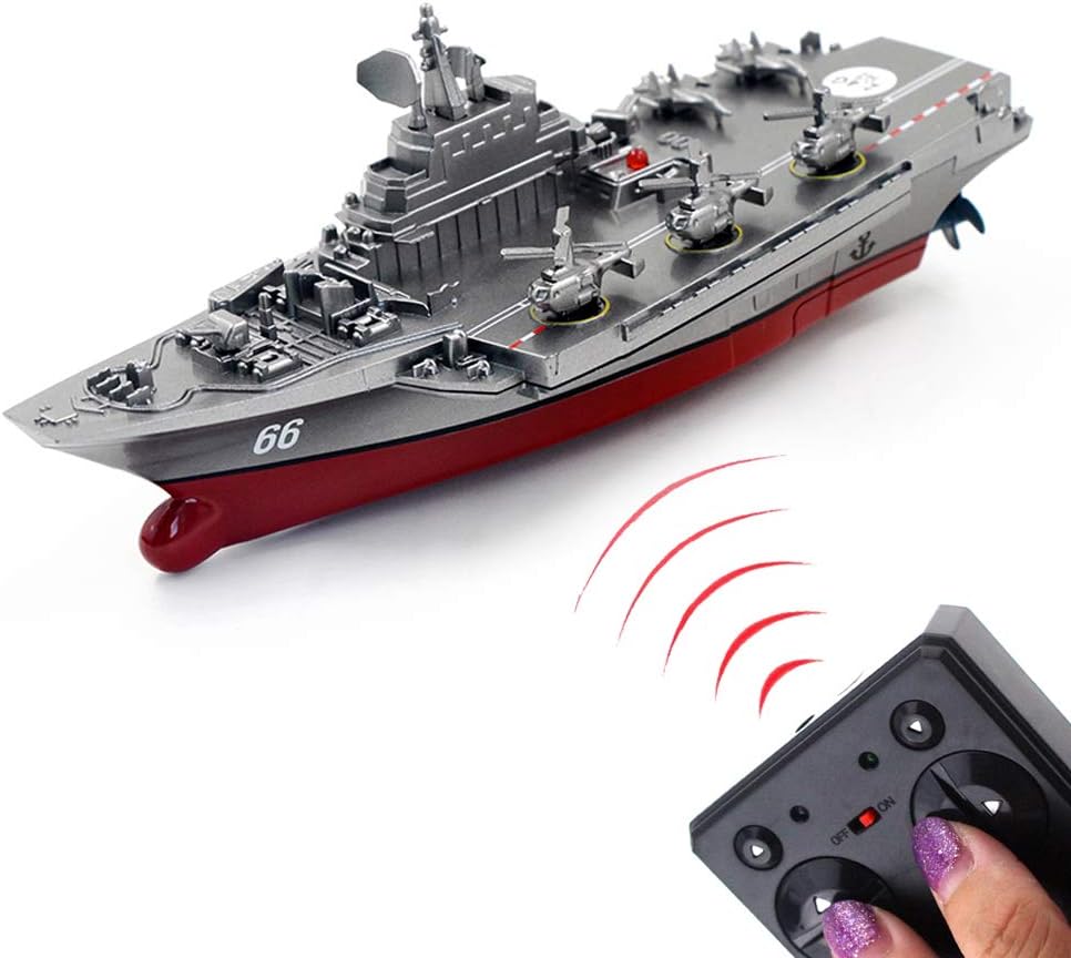 Tipmant Military Remote Control Aircraft Carrier Model RC Boat Ship Speedboat Yacht Electric Water Toy - Silver