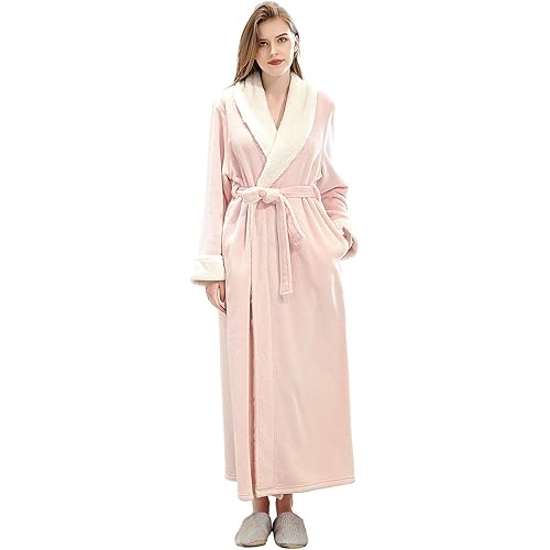 ZAKASA Shawl Collar Robes for Women, Super Soft Plush Robe Warm Fleece Bathrobe Ankle Length Long Winter Bath Robes