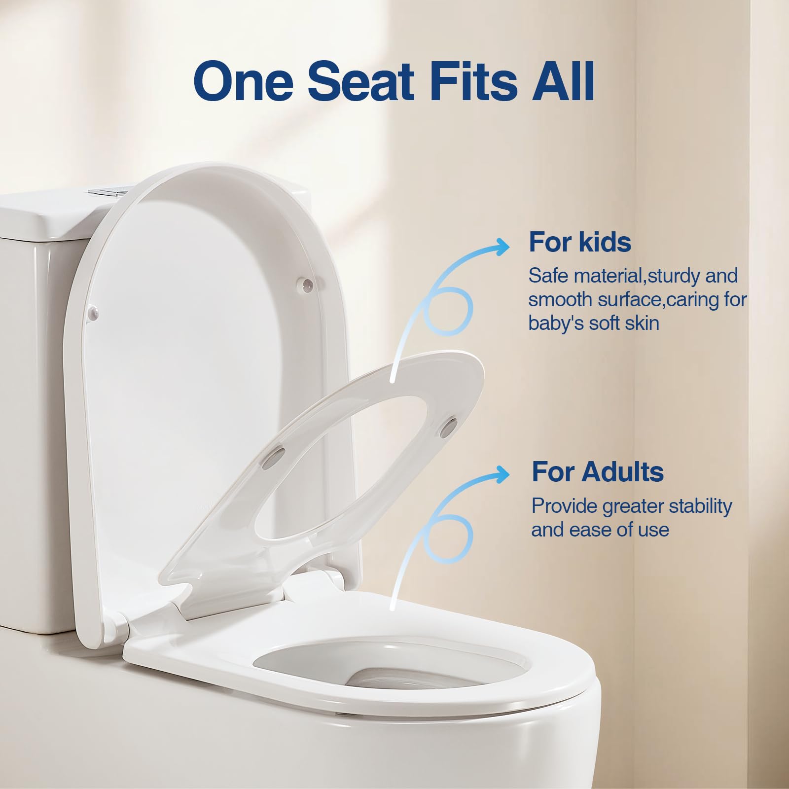 Toilettendeckel mit Kindersitz, WC Sitz mit Absenkautomatikfür Familie,Klodeckel Klobrille,Montage Klodeckel aus Duroplast,toilettensitz mit kindersitz integriert,D-Form(PG308)
