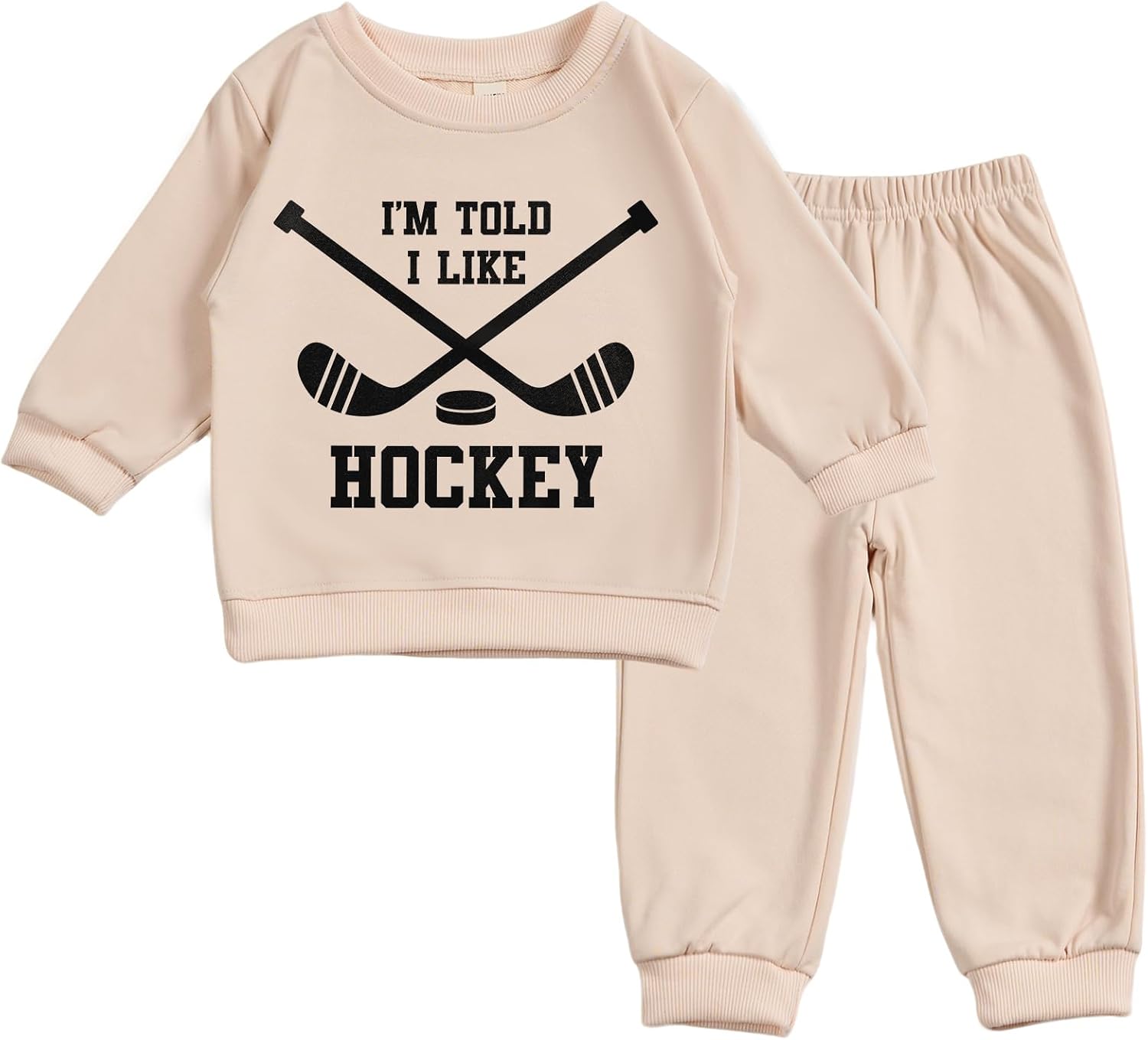 Toddler Baby I'M TOLD I LIKE HOCKEY Long Sleeve Sweatshirt Top Jogger Pants Set Cute Fall Winter Clothes Set