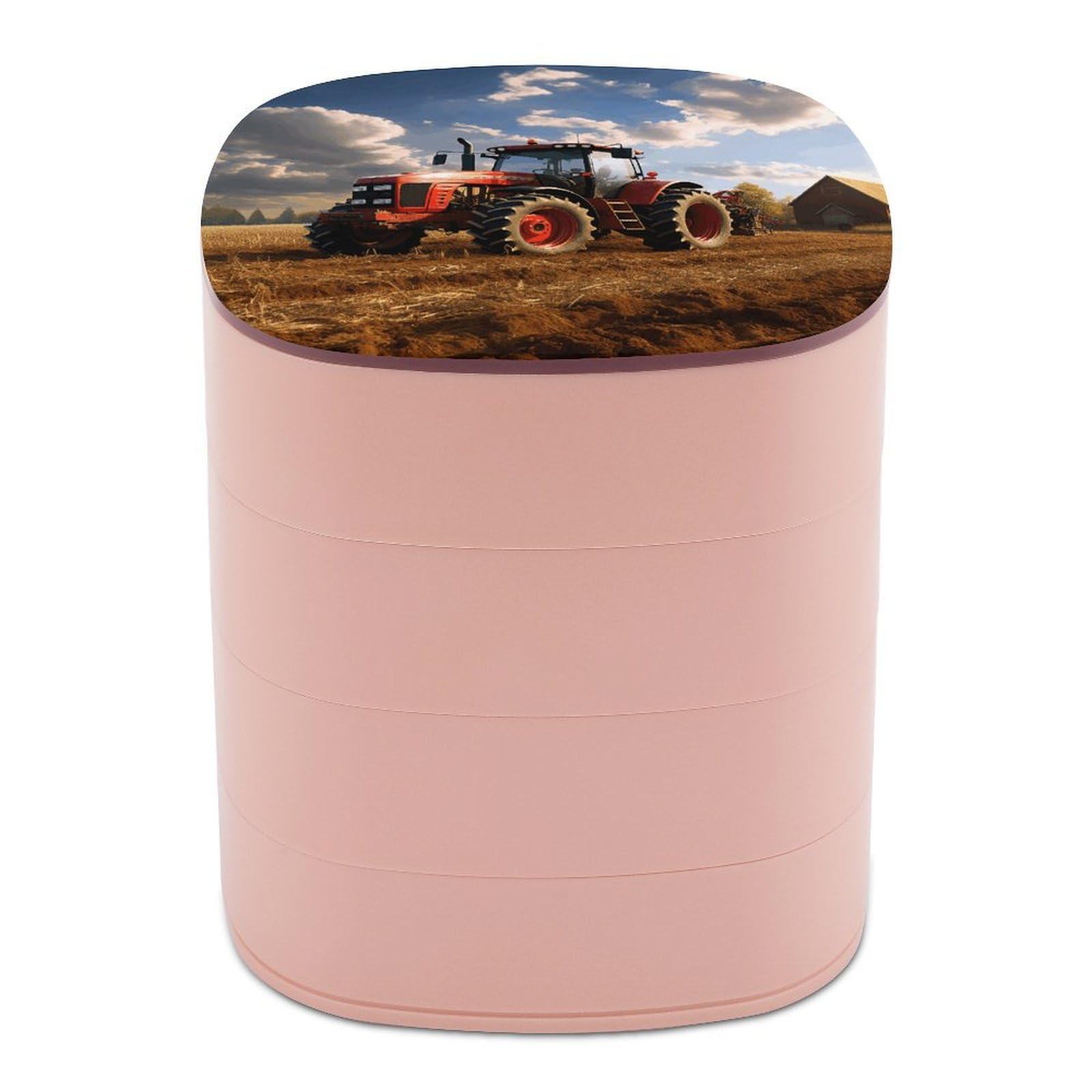 VstaDank Fantasy Farm Tractor Jewelry Organizer Small Travel Earring Storage Box with Mirror 4-Layer Rotating Travel Jewelry Tray Case with Lid Large Capacity Jewellery Holder Case