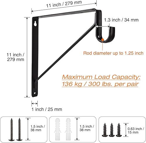 Miniatura 9 de Paquete de 8 estantes de armario resistentes y soportes de barra, soportes de estante de armario montados en la pared, soportes de estante de
