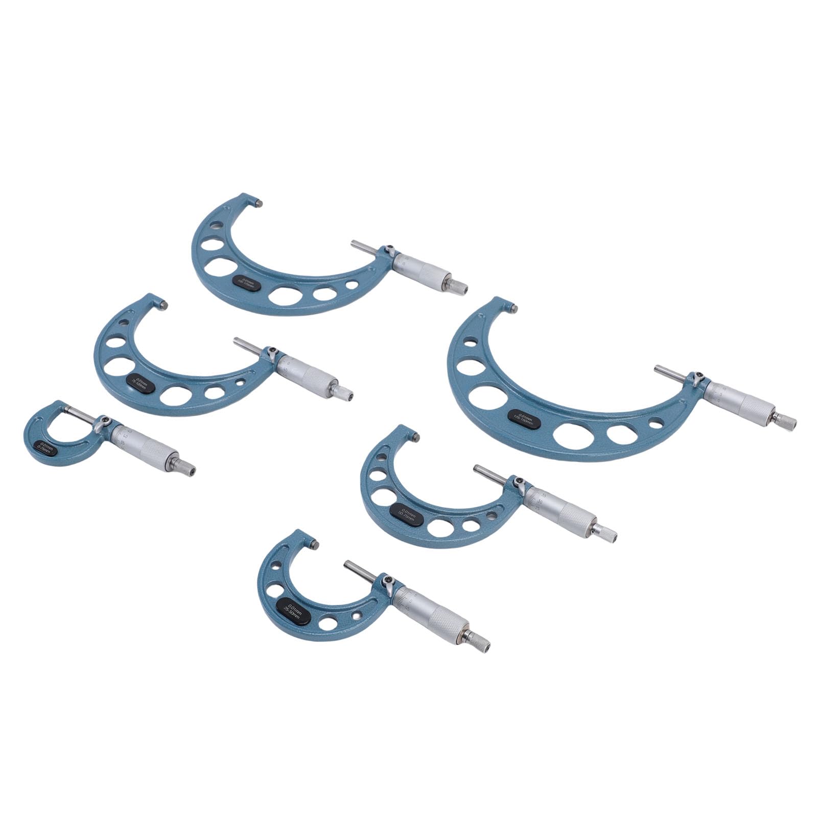 Yosoo Health Gear Mikrometer-Set, Edelstahl, Außen-Mikrometer-Set, 0 150 Mm, 0,01 Mm Teilung, 6-teilig, mit Ratschenanschlag, Aufbewahrungsbox für Maschinisten, Metallbearbeitungsmessungen