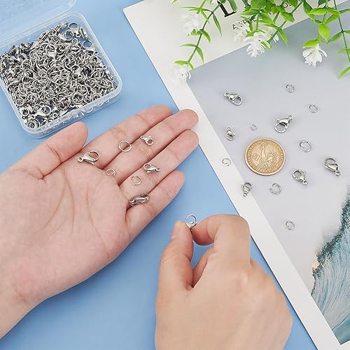 Miniatura 3 de PH PandaHall 420 cierres de pinza de langosta de acero inoxidable 304 con anillos de salto abiertos, 100 piezas de 4 tamaños de cierres de joyería,