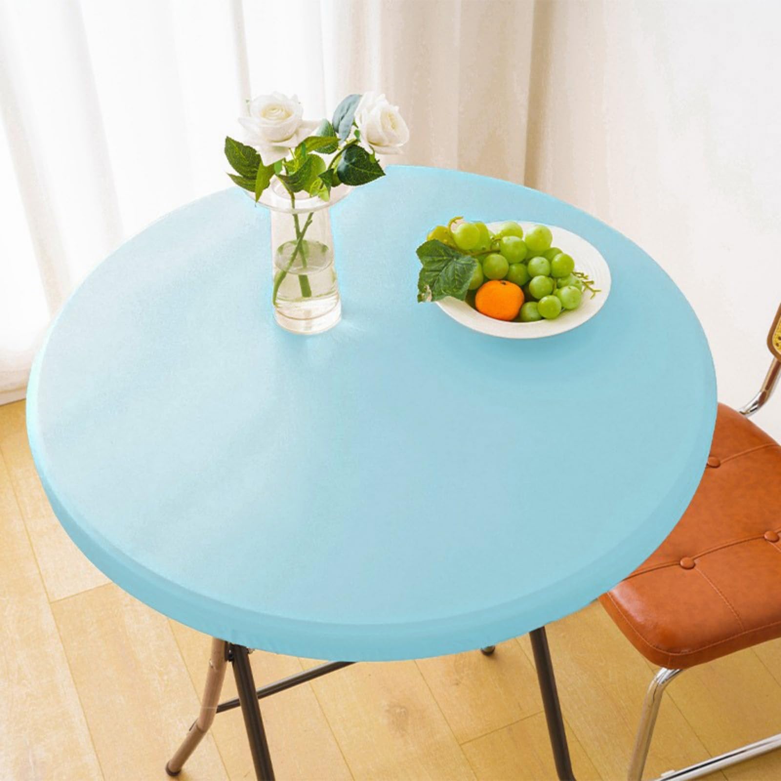 Odot Round Tablecloth Waterproof Wipe Clean 60-140cm, PU Leather Round Outdoor Table Cover Fitted Elastic Edged Circle Table Cloth Protector Decorative for Kitchen Dining Room (Blue,120cm)