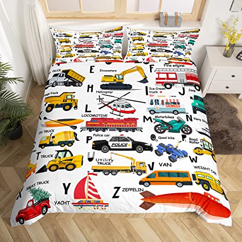 Bagger Bettwäsche Kinder Feuerwehrwagen Polizei Auto Bettwäsche 200x200cm Jungen Hubschrauber Motorrad Ambulanz Kleinkind Bettwäsche Set Alphabet Fahrzeug Autos Bettbezug Set Dekor mit 2 Kissenbezug