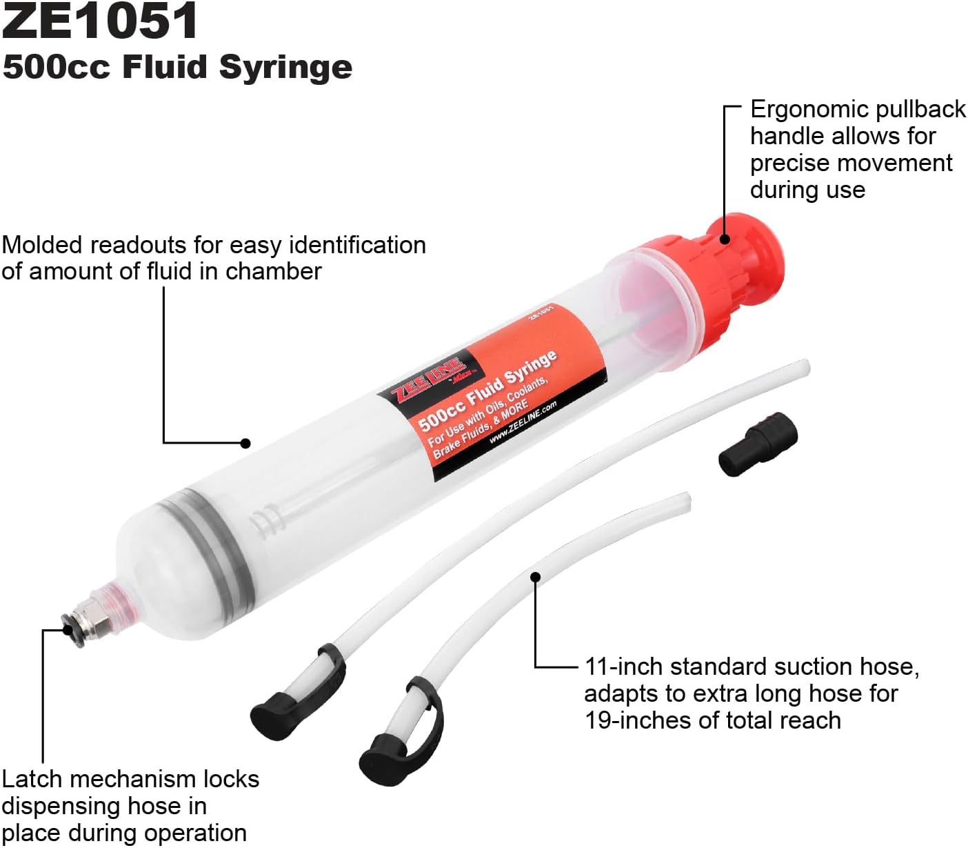Zeeline by Milton Fluid Extractor - 500cc Fluid Syringe, Multi-purpose Syringe, Manual Fluid Extractor Oil Extractor Pump Syringe and Fill Pump, Gasoline Fuel Car Transfer