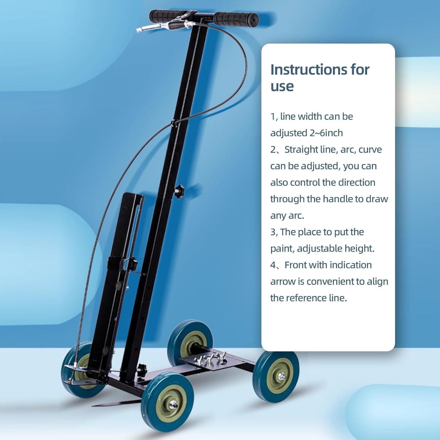 Machine de marquage de lignes de terrain - Commandes manuelles pour le marquage de lignes droites et courbes sur routes et gazon - Idéale pour le marquage en usine - Compatible avec les revêtements.