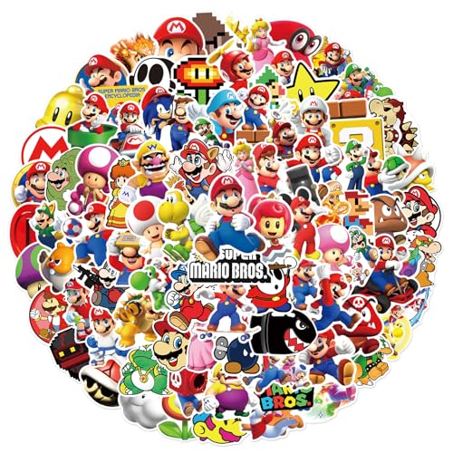 100pcs Cartoon Super Mario BROS. Stickers for Kids Vinyl Waterproof Mario Decal for Water Bottle Laptop Toy Sticker for DIY Decorate Bumper Phone Hard Hat Kids Teens Gifts (Mar100)