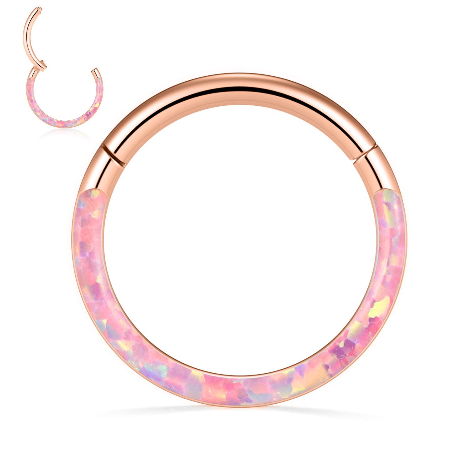 PEAKLINK 16G 18G 316L Stainless Steel CZ/OPAL Septum Piercing Septum Clicker Ring Hinged Nose Ring Daith Earrings Conch Piercing Jewelry Helix