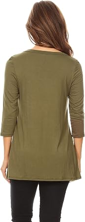 FashionJOA Women's Casual 3/4 Sleeve Button Detail Solid Tunic Top