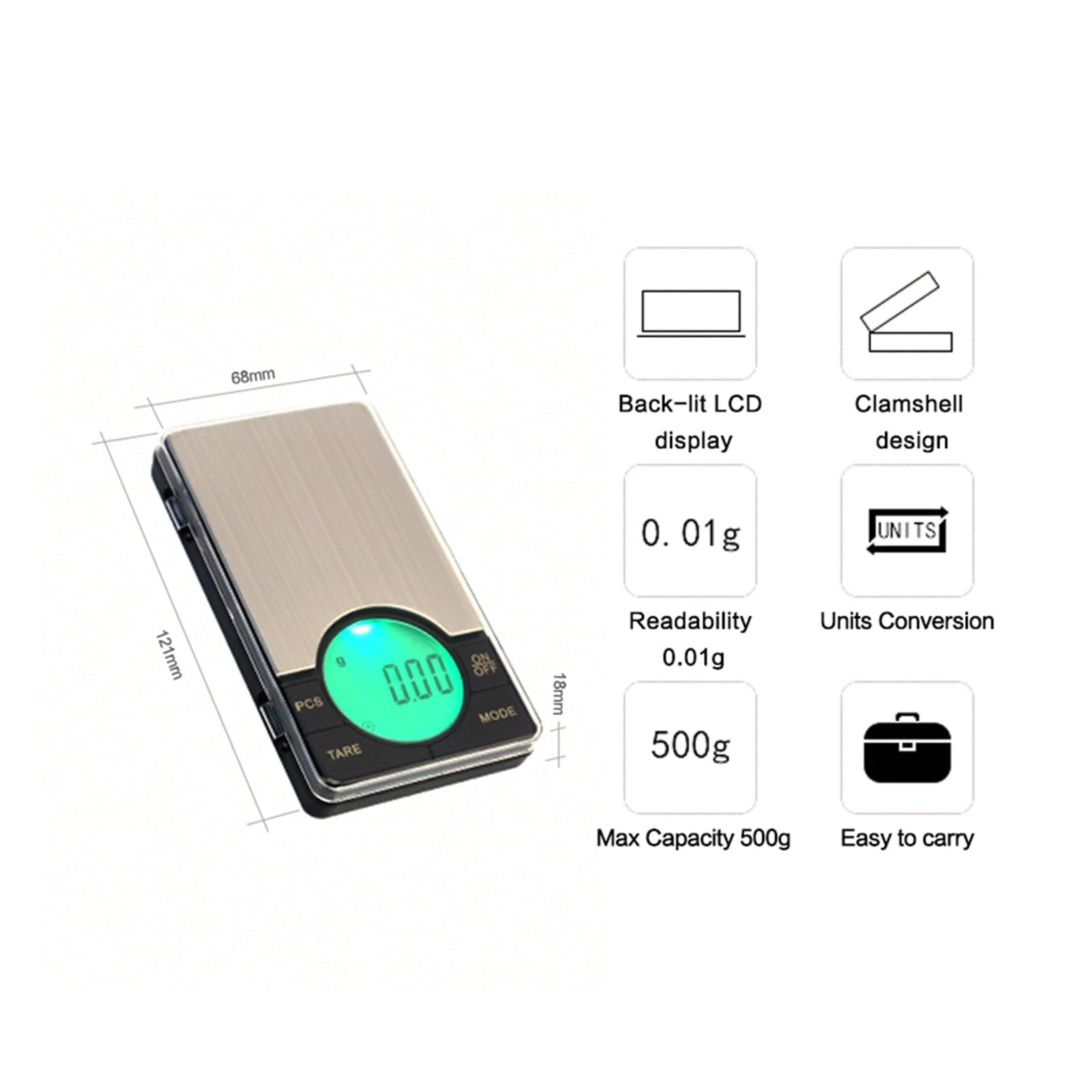 Escala De La Joyería Del Peso Del Bolsillo De Digitaces De La Precisión Con La Retroiluminación LCD Grande 500G 0.01G