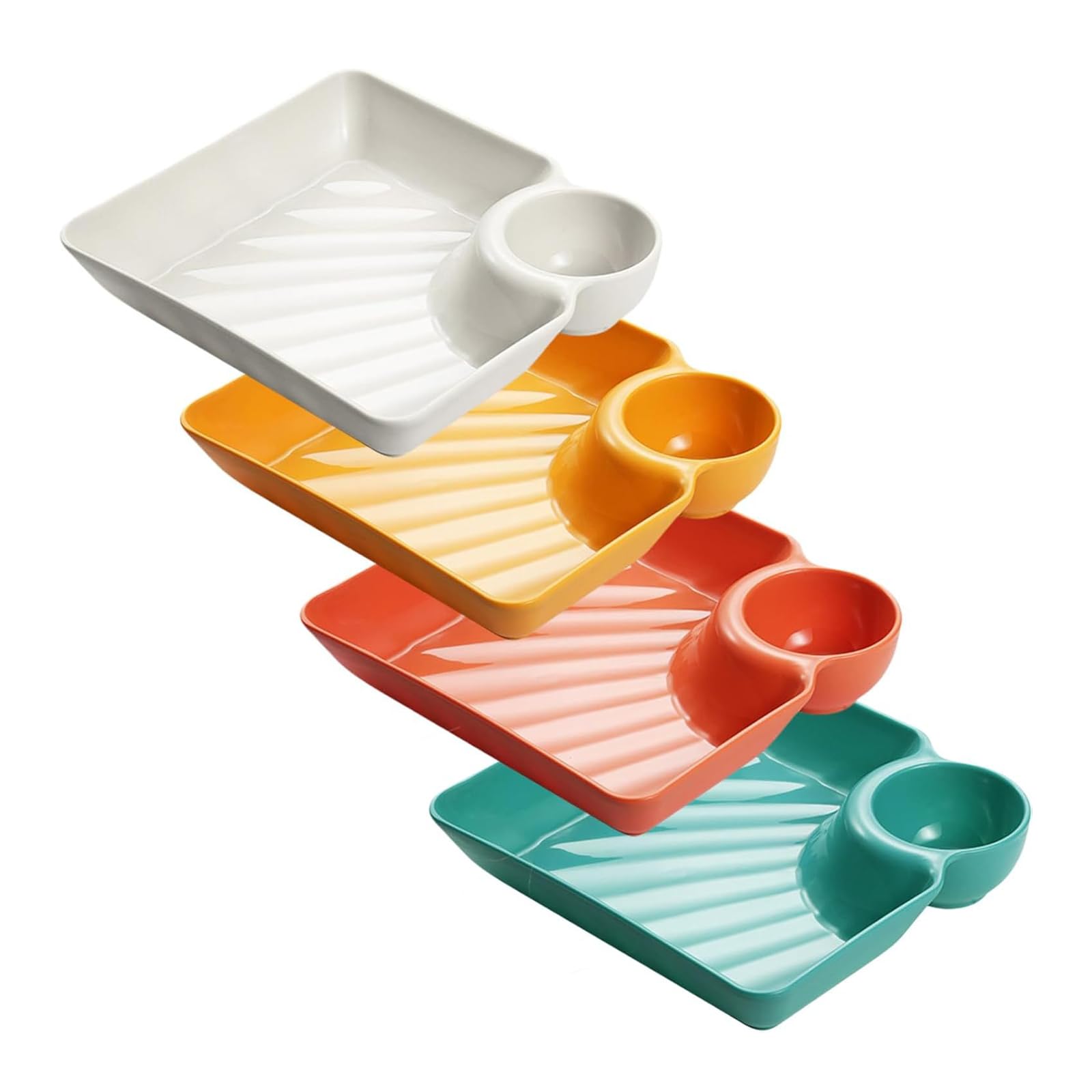 WEILWH Of 4 Rectangular Snacks Serving Trays with Multiple Compartments Divided Plate for Dips Sauces and Condiments Food Condiment