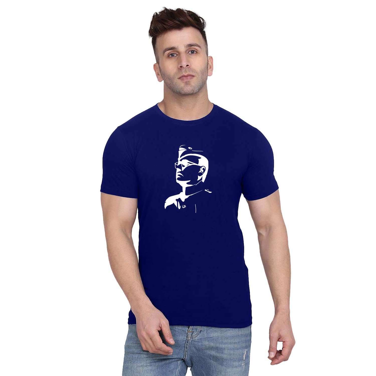 GenericOriginalway Men Cotton Half Sleeve Round Neck Netaji Subhas Chandra Bose Printed T Shirt HSR-0182