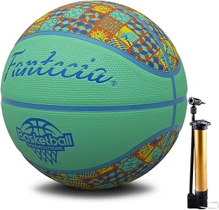Balón de baloncesto tamaño 5, pelota de goma para interiores y exteriores, azul con patrón cuadrado, para adolescentes