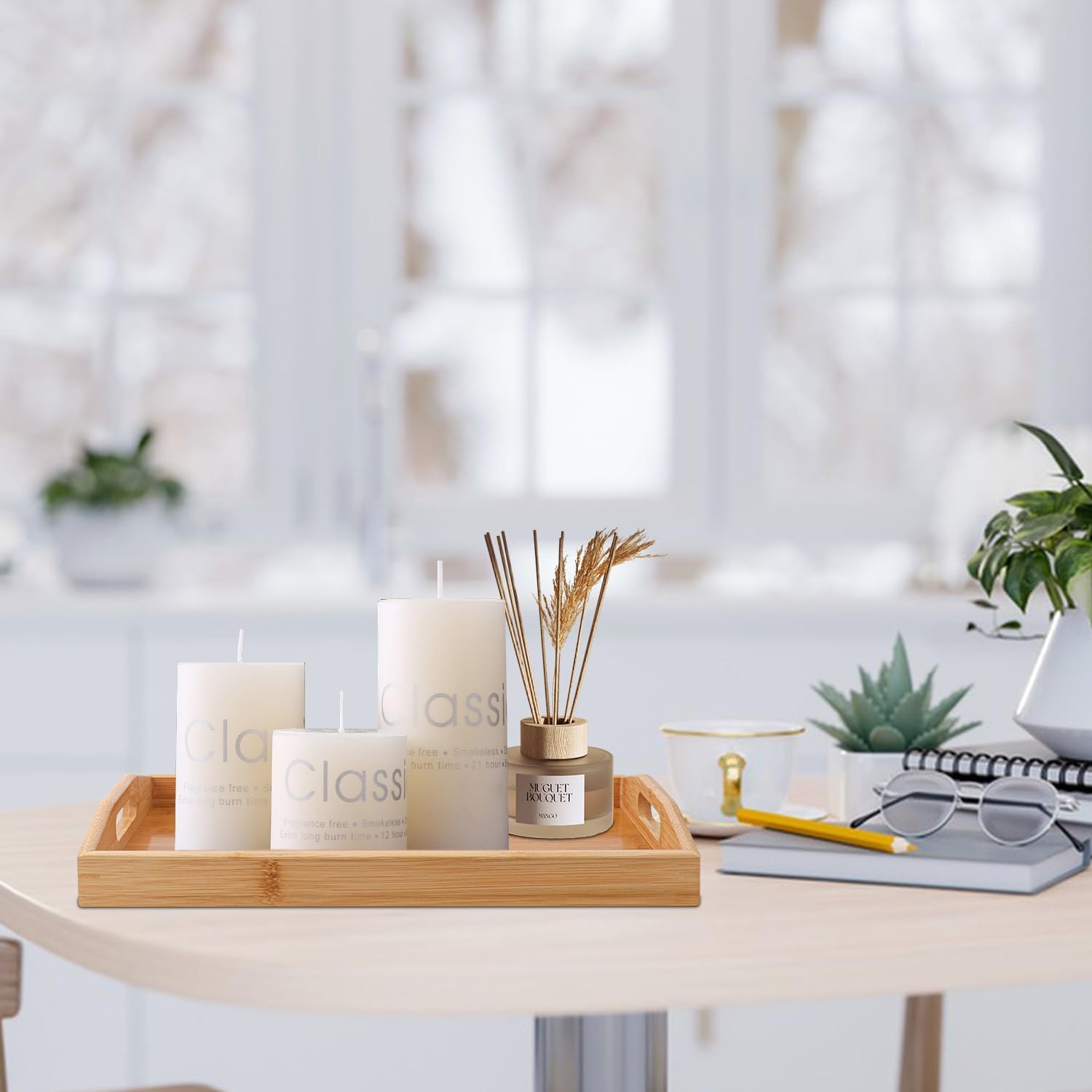 3 PCS Bamboo Serving Tray, Breakfast Bed Tray with Handle, 15 x 10 x 2 Inch Wood Serving Tray for Serving, Breakfast Bed Trays for Eating, Decor, Displaying Cake, Fruit - Image 6