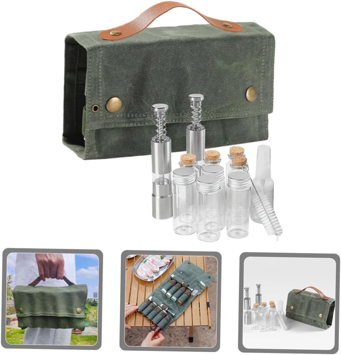 Luxshiny 1set Portable Camping Spice Jar Stylish Storage Bag Multi-functional Seasoning Container for Outdoor Cooking Barbecue Hiking and Travel Includes Spice and Spray Bottle for Salt and