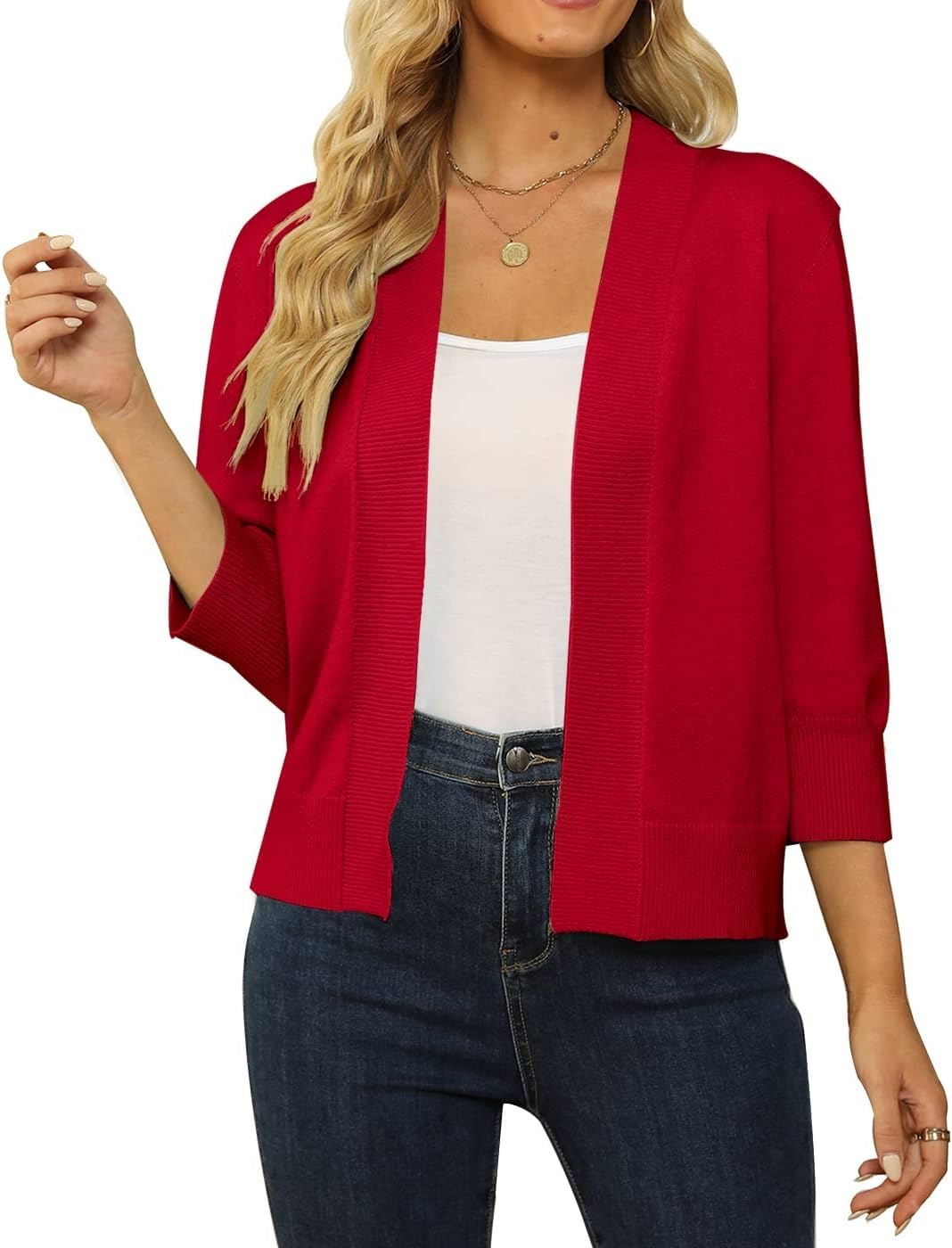 Womens 3 4 Sleeve Cropped Cardigan Sweater Fashion Cardigans Lightweight Knit Sweaters