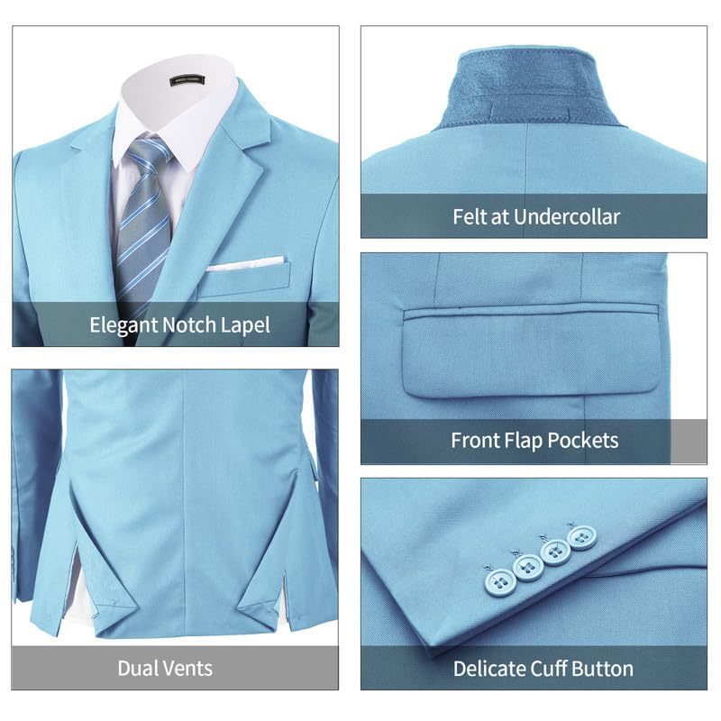 Image of WEEN CHARM Men's 3-Piece Slim Fit Suit Set-2-Button Blazer,Vest & Pants-Formal Wedding,Prom,Party & Business Tuxedo