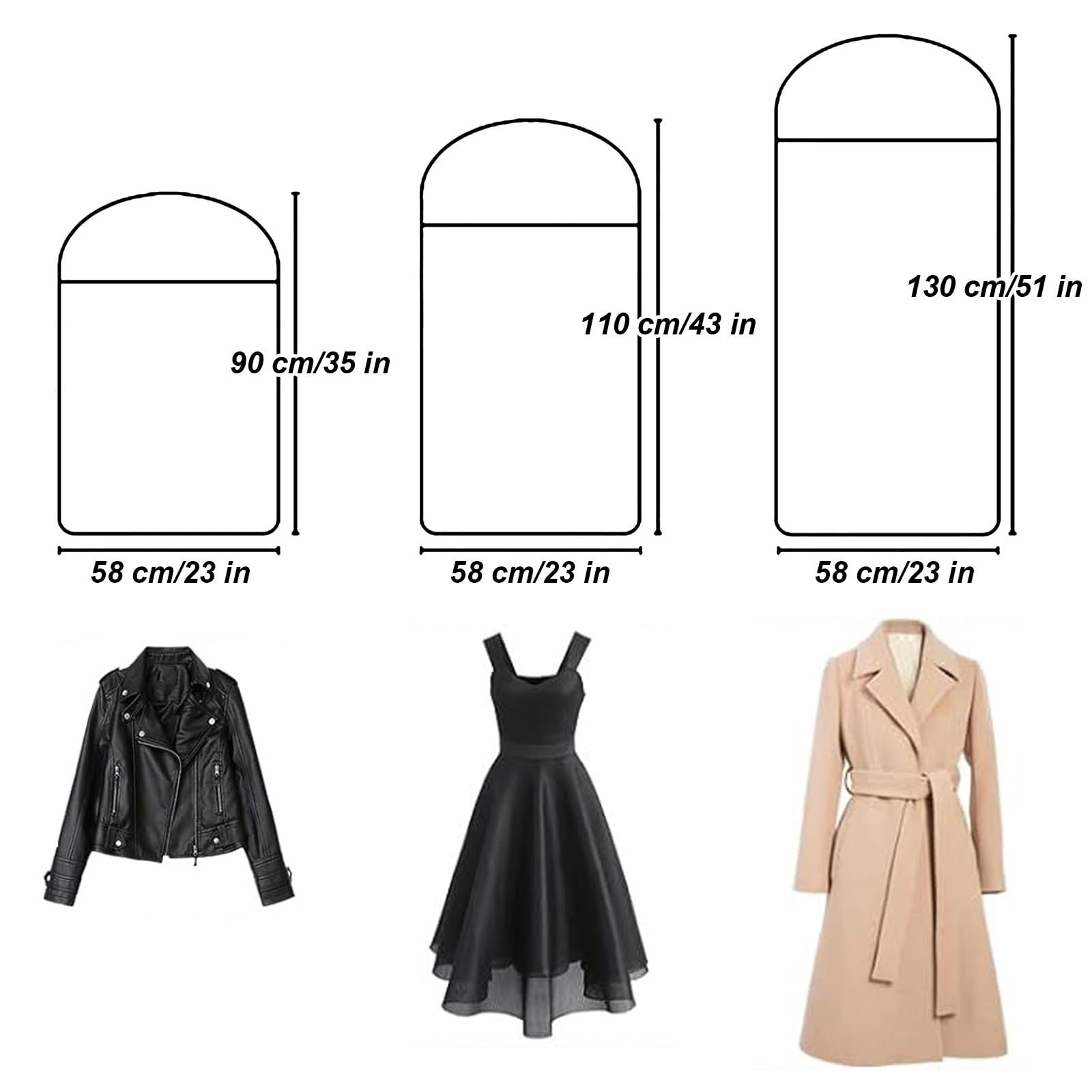 Fundas Ropa 100% Algodón, Fundas de Ropa Que Protegen del Polvo, Funda Ropa para Colgar, Funda Traje para Colgar, Bolsas para Ropa, Bolsas para Abrigos para Guardar(58x110cm/23x43in)