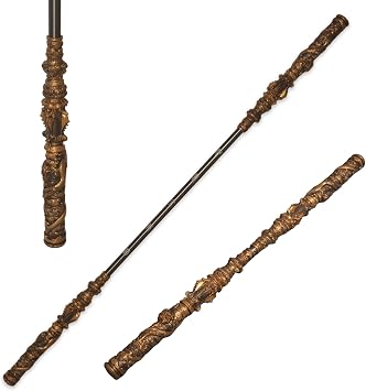 Retractable Golden Monkey Staff and Flaming Spear Set - 66.9/76.8-inch Metal Golden Monkey Staff + 67-inch Light-Up Flaming Spear, Chinese Mythology Action Role-Playing Collectible