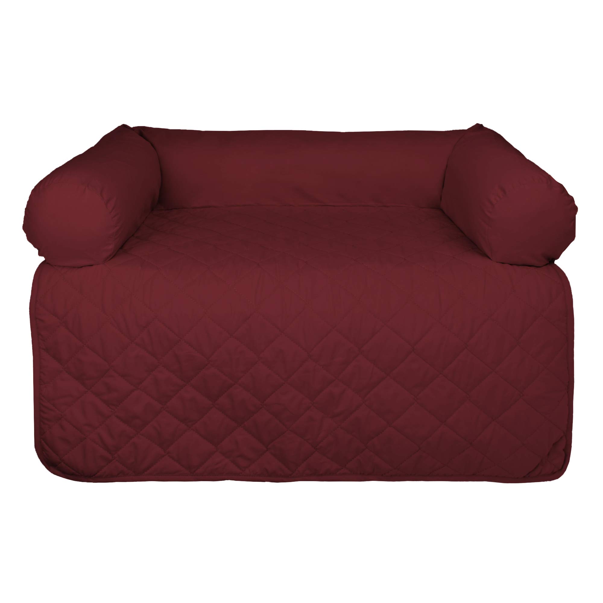 E-Living Store Pet Furniture Protector Non-Slip Water-Resistant Cover for Dogs and Cats with 3-Sided Bolster Soft Fabric - Medium, Cranberry
