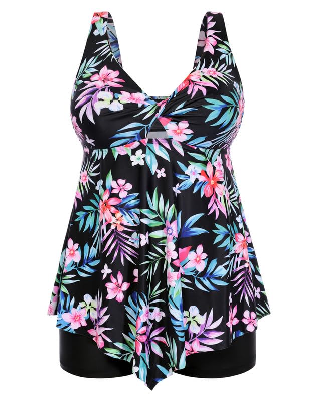 Hanna Nikole Tankini Damen Set Große Größen Zweiteilig Bauchweg Badeanzug Cut Out Tankini-Tops Mit Badeshorts Push Up Bademode Verstellbare Badebekleidung Crossover Schwimmanzug Elegant Strandmode