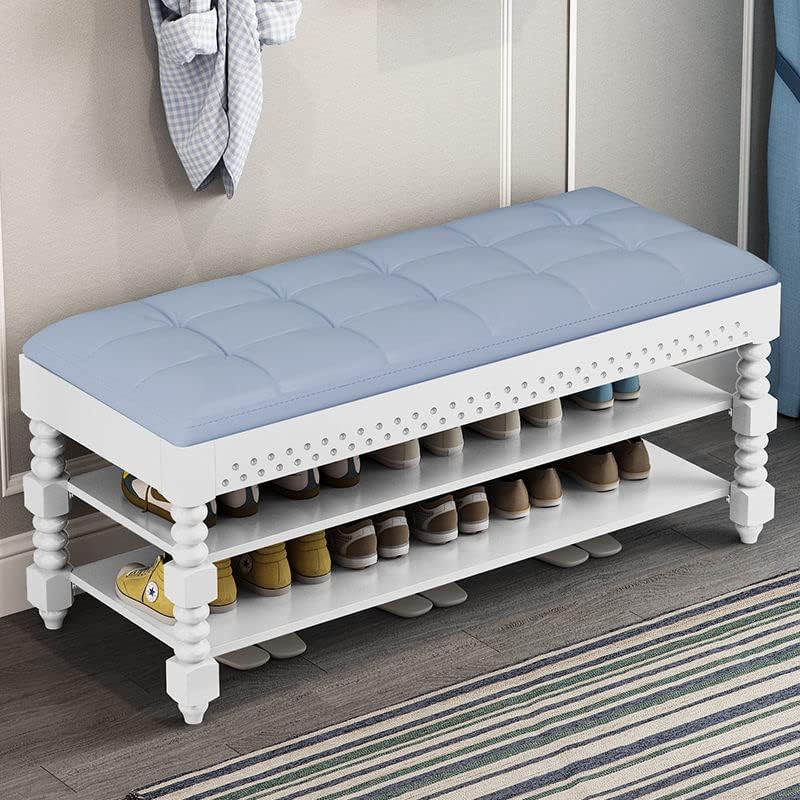 Storage Shoe Bench 2-Tier Shoe Storage Leather Seat Long Shoes Bench Shoe Changing Stool Storage Bench with Padded Seat for Entryway Living Room and Corridor(30 * 30 * 48cm, F)