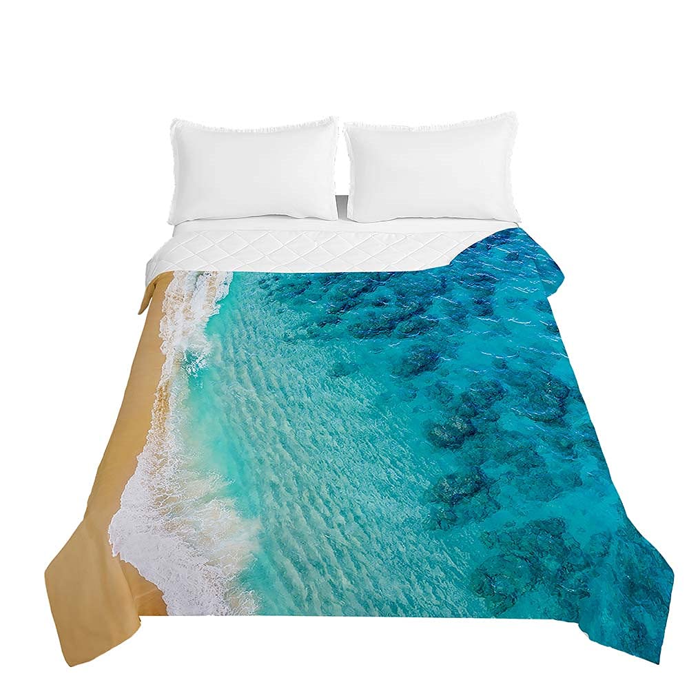 Odot Tema Mare Trapuntino Copriletto Singolo Matrimoniale Moderno Primaverile Estivo Disegno Piumone Invernale Caldo e Morbido Quilting Trapunta Leggera (180x220cm,Oceano)