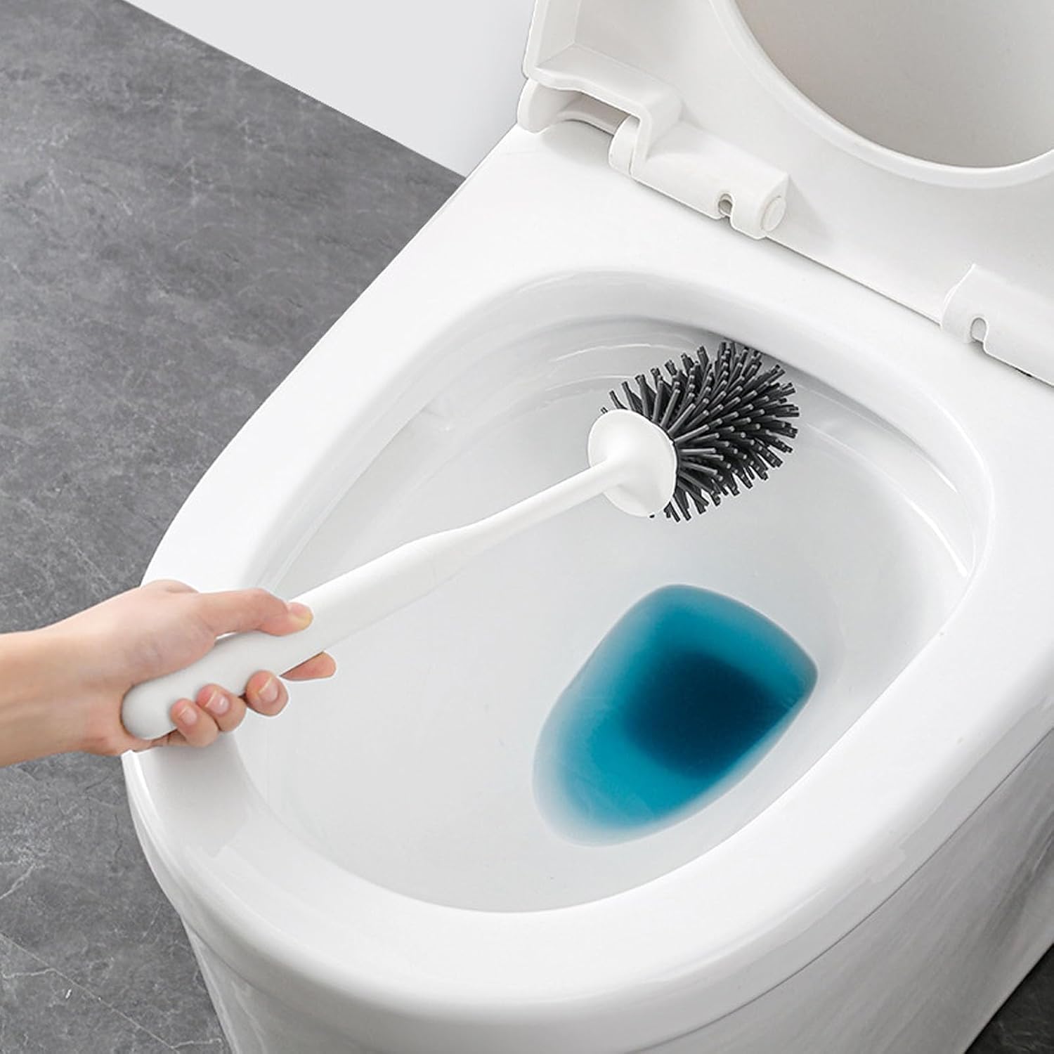 FYCAN Bathroom wall Mounted Plastic Toilet Brush with Holder Set Cleaning Brush with Stainless Steel Handle Decorative wall Mount 360 Degrees Toilet Cleaning Brush Nonslip Long Handle Toilet Brush 2