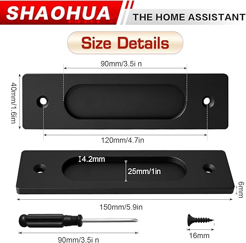 Miniatura 3 de Manija de puerta corrediza de armario de 6 pulgadas, 2 tiradores empotrados con tornillos, tiradores de acero inoxidable y manijas de puerta de