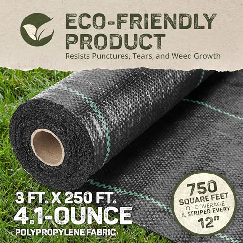 Dewitt Professional Max Weed Control, 4.1 oz, Black, 3\' x 250\' - Commercial-Grade Landscape Barrier & Ground Cover Fabric for Gardening & Erosion Management