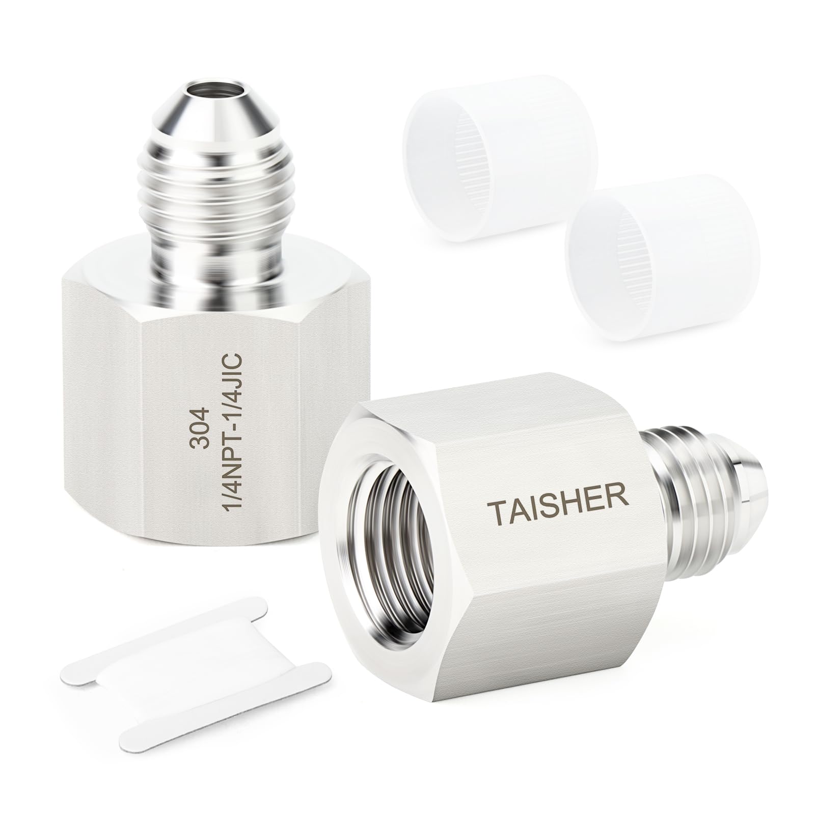 TAISHER 2PCS Forging of 304 Stainless Steel JIC Flare Tube Fittings, 1/4" JIC Male x 1/4" NPT Female, Half Union