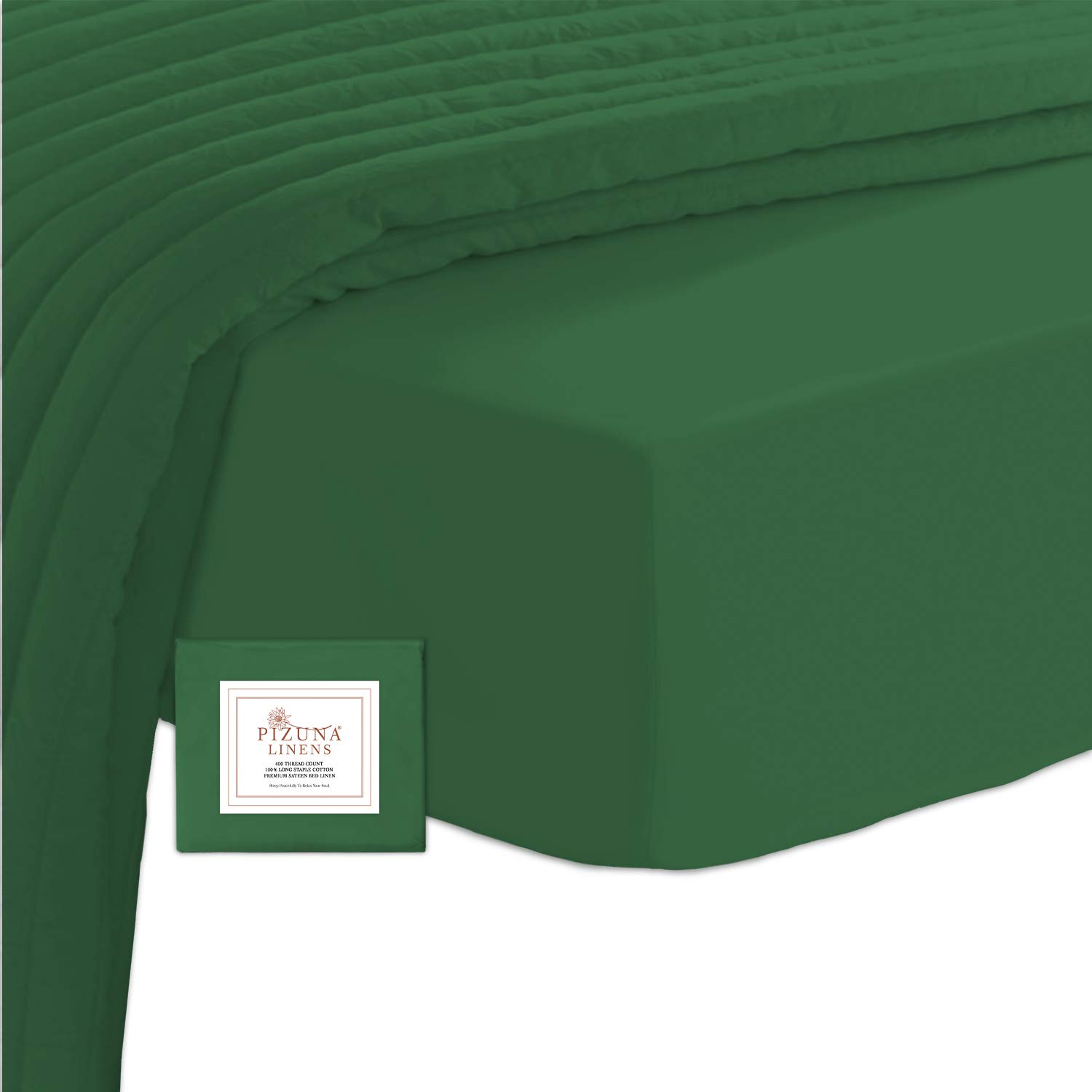 Pizuna100% Cotton Small Double Fitted Sheet Green Pastures, 400 Thread Count Long Staple Cotton Small Double Fitted Sheets 120x200 cm, Sateen Weave 40 cm Deep Fitted Sheets 1 PC Green Pastures