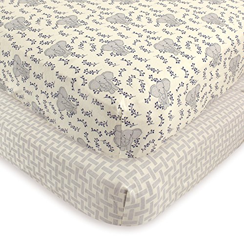 Image of Touched by Nature Unisex Baby and Toddler Organic Cotton Crib Sheet, Blue Elephant, One Size