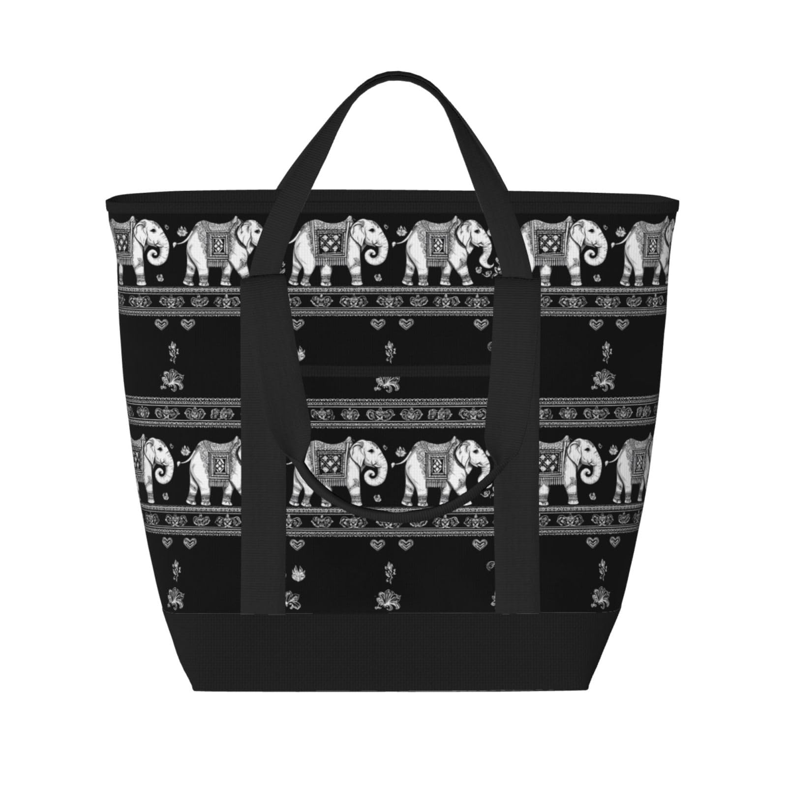 Sac d'épicerie isotherme réutilisable éléphant noir et blanc grand format pour courses