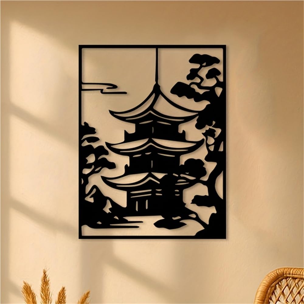Generico Decoración de pared abstracta contemporánea de Metal, Arte de Pagoda japonesa, escultura de Torre de templo Zen asiático para Sala de estar, oficina o jardín (50 cm/20 pulgadas)