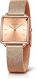 Relógio Feminino Analógico Quadrado Rose Gold Premium com Pulseira Malha Milanesa Ajustável – Design Único Elegante e Minimalista, Luxo Casual Moderno Social Aço Inoxidável Fashion Para Presente Delicado