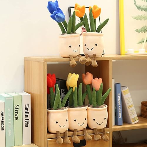 Miniatura 6 de Paquete de 2 juguetes de peluche de tulipán de 13 pulgadas, maceta suculenta de peluche, almohada de peluche para decoración de oficina y habitación