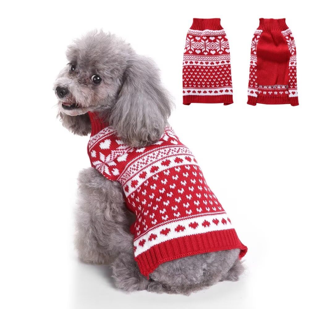 Scheppend Red Dog Sweaters for Small Dogs,Sleeveless Pullover Knitwear for Small Dogs Cats,Fall Winter Warm Puppy Ugly Sweater,Mini Dachshund New Year Holiday Christmas Snowflake Dog Clothes Large