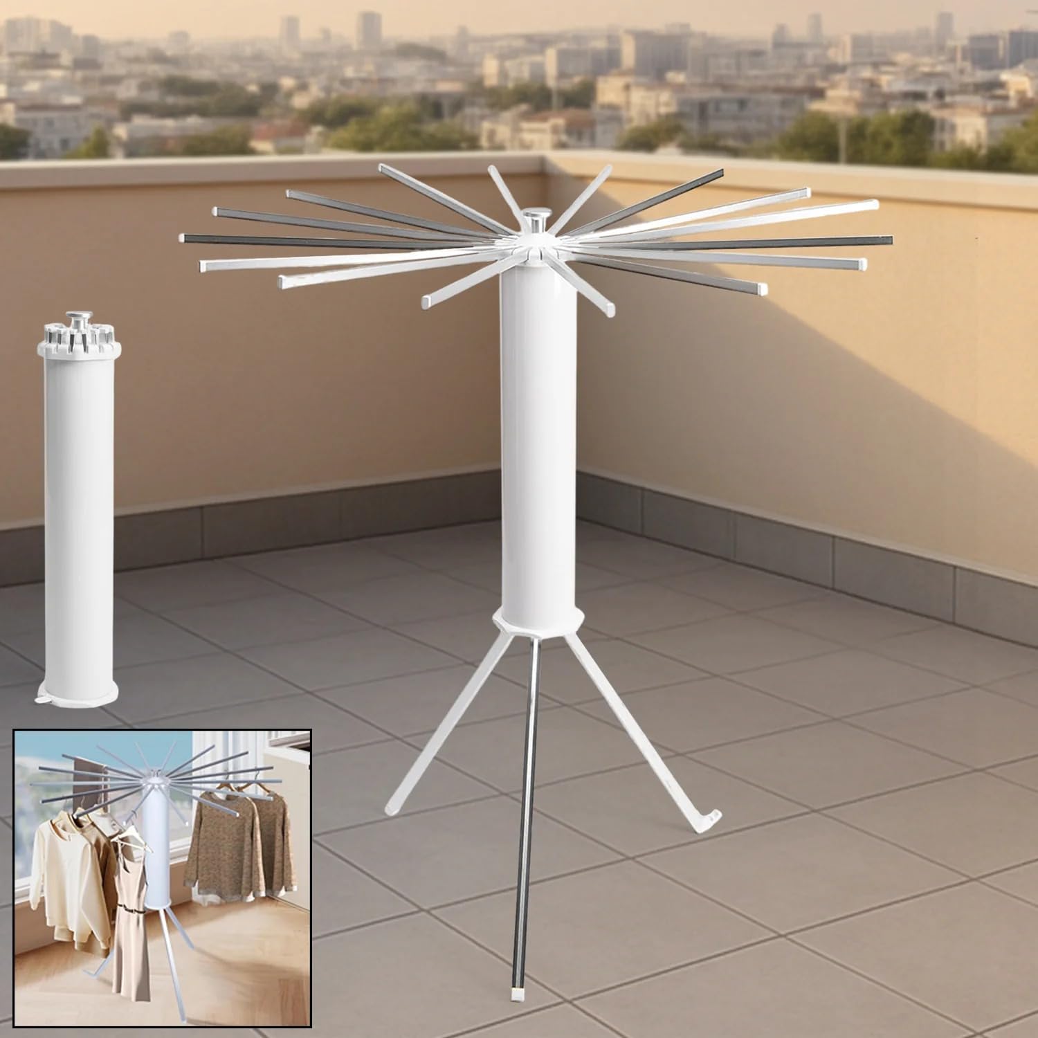 Heavy-Duty Foldable Rotary Clothes Drying Rack Stand with 360° Rotating Arms – Portable Tripod Laundry Hanger Tower for Indoor & Outdoor Drying (16 Rods)-image-41