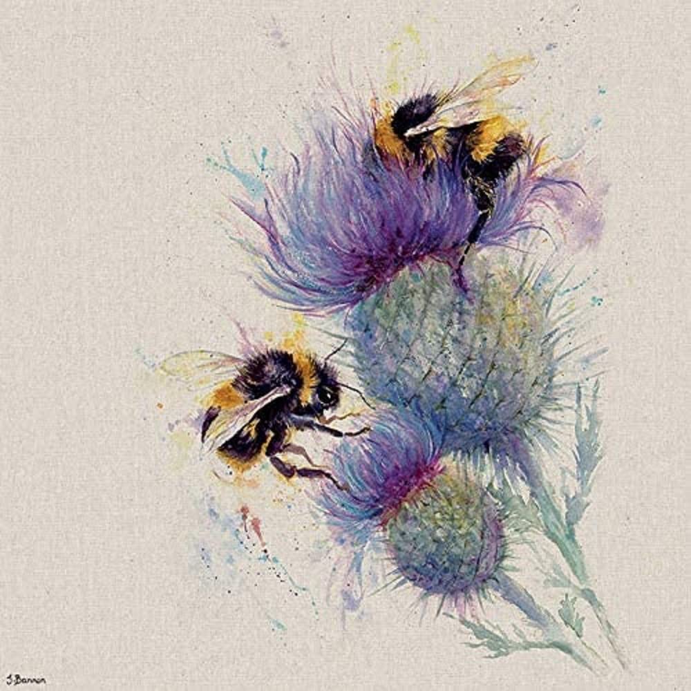 Jane Bannon Multi-Colour Wdc97249 (Bees On Thistle Canvas Print, 60 X 60 Cm