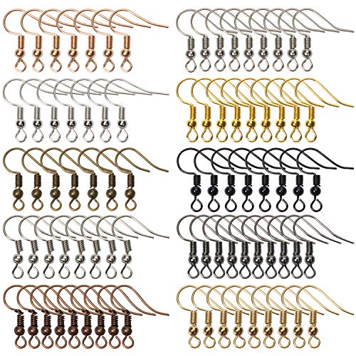 TOAOB 700pcs Earring Hooks Hypo-allergenic French Ear Wires with Ball and Coil 10 Colors 18mm Nickel Free Metal Fish Hook Earrings Making Supplies Jewelry Findings